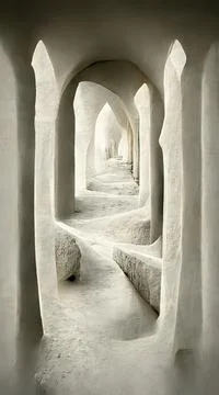Corridor with columns. Abstract 3D-illustration illusion of natural stone. Illustration