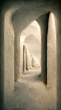 Corridor with columns. Abstract 3D-illustration illusion of natural stone. Stock Illustration