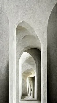 Corridor with columns. Abstract 3D-illustration illusion of natural stone. Illustration