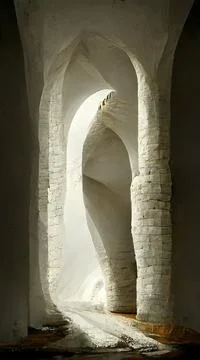 Corridor with columns. Abstract 3D-illustration illusion of natural stone. Illustration