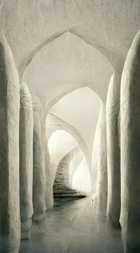 Corridor with columns. Abstract 3D-illustration illusion of natural stone. Illustrazione stock