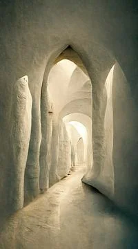 Corridor with columns. Abstract 3D-illustration illusion of natural stone. Stock Illustration