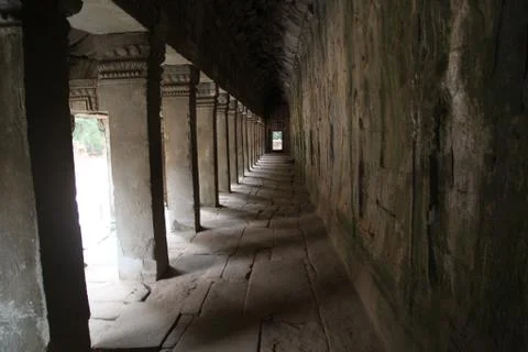 Corridor with columns in the temple. Angkor wat Stock Photos