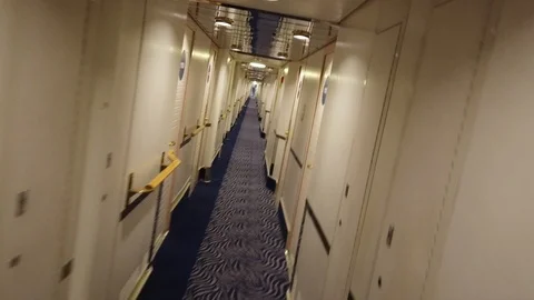Corridor of a cruise ship Stock Footage