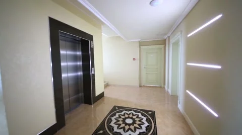 Corridor with an elevator and a staircase in the El Paraiso Hotel Stock Footage 53234356