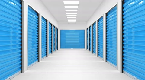 Corridor full of storage units with blue door. Stock Footage 58595947
