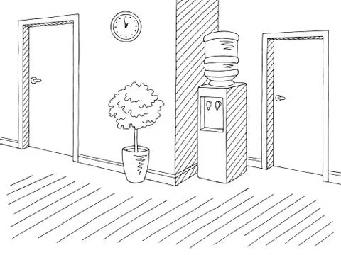 Corridor graphic black white interior sketch illustration vector  Stock Illustration