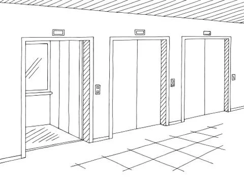 Corridor graphic black white interior sketch illustration vector Illustrazione stock