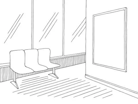 Corridor graphic black white interior sketch illustration vector  Stock Illustration
