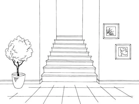 Corridor graphic black white interior sketch illustration vector 库存插图