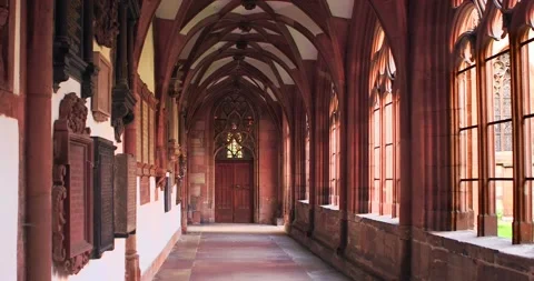 Corridor of inner courtyard of Basel Cathedral. Switzerland Stock Footage 139706452