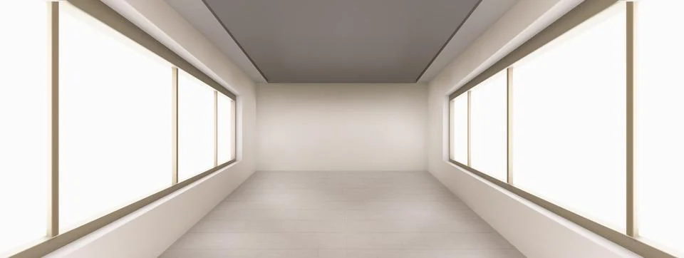Corridor with large windows and white walls, hall Stock Illustration
