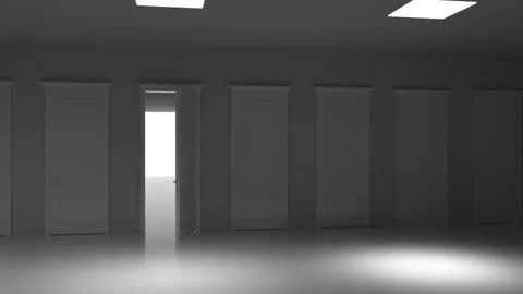 A corridor with many doors and only one exit to freedom. Stock Footage 252882567