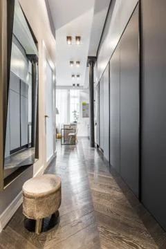 Corridor with mirror and stool Stock Photos