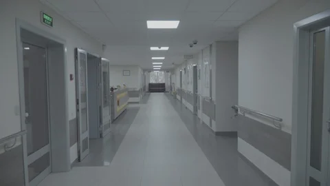 Corridor in modern building, hospital Stock Footage