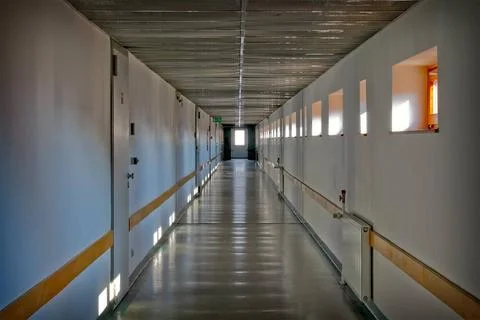 Corridor in a modern storage building with fireproof doors Corridor in a m... Fotos de archivo