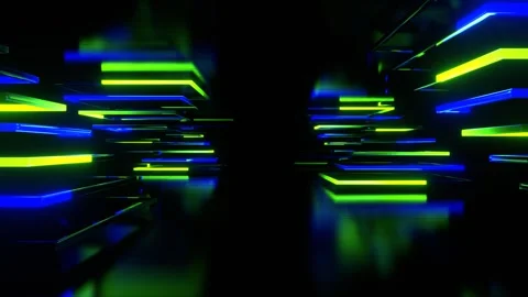 Corridor of Moving Blue and Light Green Neon Triangular Shapes in 4K Stock Footage 283840683