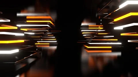 Corridor of Moving Orange and White Neon Triangular Shapes in 4K Stock Footage 283841089