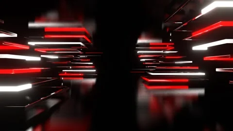 Corridor of Moving Red and White Neon Triangular Shapes in 4K Stock Footage 283841129