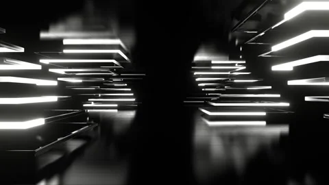 Corridor of Moving White Neon Triangular Shapes in 4K Stock Footage 283841121
