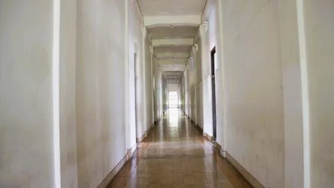 Corridor with multiple black-framed doorways Stock-Fotos