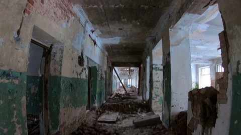 Corridor in an old abandoned school Stock Footage 87145685