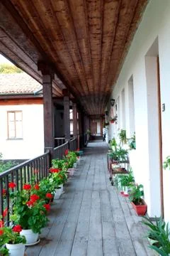 Corridor in old monastery Stock Photos