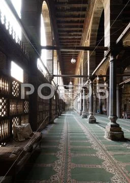 Corridor at public historic mosque of Amir Al-Maridani, Cairo, Egypt Stock Photos
