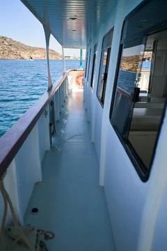 Corridor of a ship at sea Stock Photos
