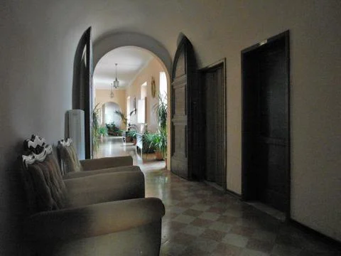 Corridor with sofas Stockfoto's