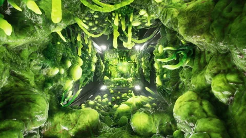 The corridor of a spaceship populated by alien creatures. An alien creepy Stock Footage 239107098