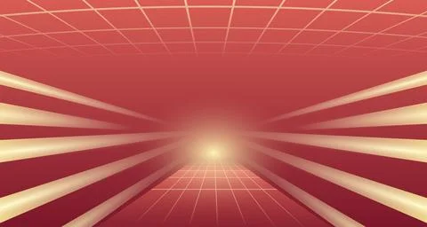 Corridor stretches into light dotted with lights leading. Light on the floo.. Stock Illustration