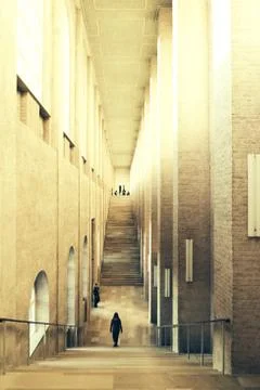 Corridor with tall columns in the museum Stock Photos