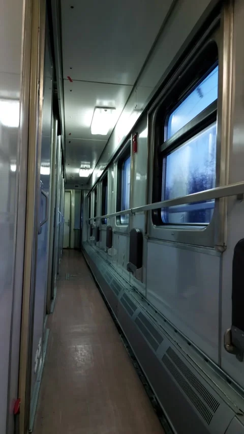 Corridor of a train car in motion in the evening Stock Footage 270119818
