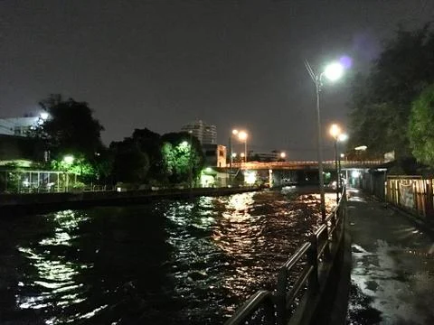 Corridor walking side Khlong Saen Saeb on night time Stock Photos