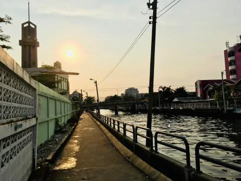 Corridor walking side Khlong Saen Saeb on sunset time Stock Photos