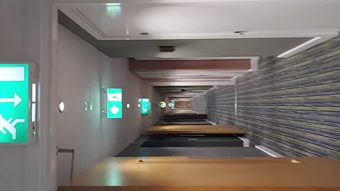 Corridor Walkthrough: Building Interior, Long Hallway, Moving Shot, Perspective Stock Footage 304816359