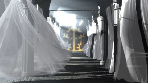 Corridor white silk curtains Stock Footage 90685717