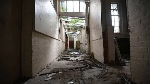 Corridor Within An Old Abandoned Derelict Building Stock Footage 113815324