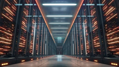 Corridor In A Working Data Center Video stock 133538560