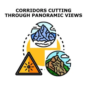 Corridors cutting through panoramic mountain views concept Stock Illustration