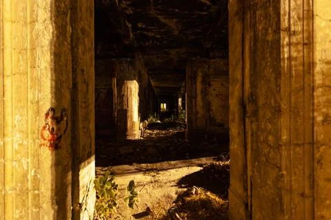 Corridors of the destroyed building Stock Photos