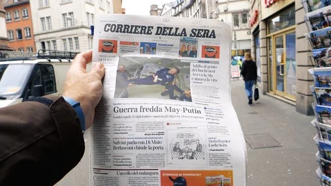Corriere della Sera about Stephen Hawking Death on the first page portrait Stock Footage 87225188