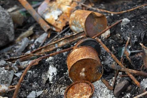 Corroded and rusty metallic components - can, and tin Stock Photos