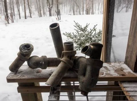 Corroded galvanized home drainpipe Stock Photos