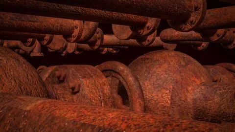 Corroded Industrial Pipe Network with Rusty Flanges and Bolted Connections .. Stock Illustration