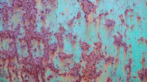 Corroded metal surface, green painted steel with corrosion texture, weathered Video stock 302197015