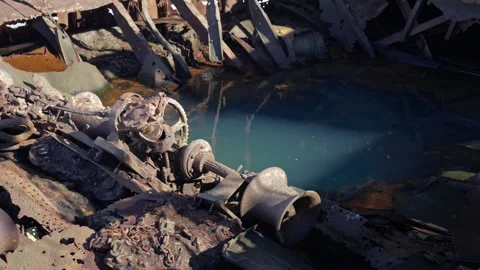 Corroded Shipwreck Structure with Water Inside in Antarctica 動画素材 335080449