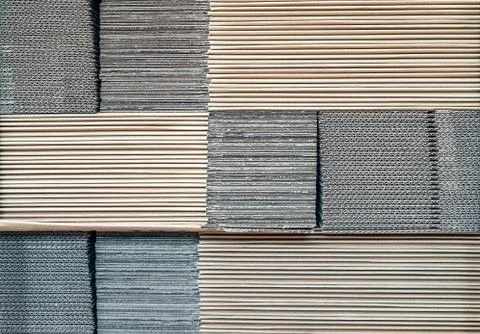 Corrugated cardboard box stack. Close up, background Stock Photos