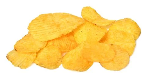 Corrugated chips isolated on white background. Fast food, fried potatoes Stock Photos